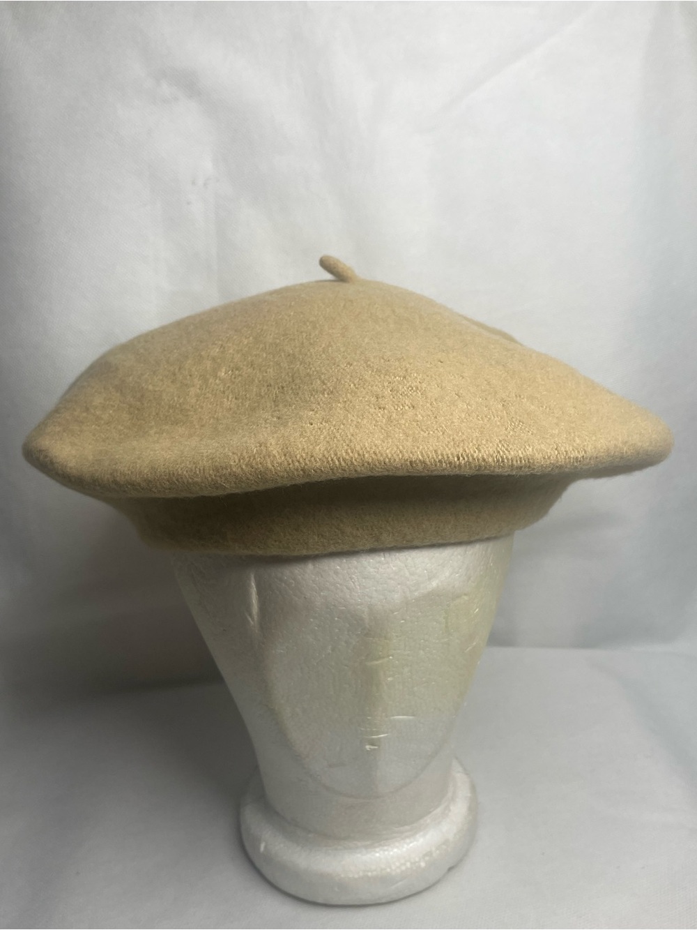 Vintage French Beret Basque Hat 100% Wool De Luxe Beige Tan OSFM Victorian Cap